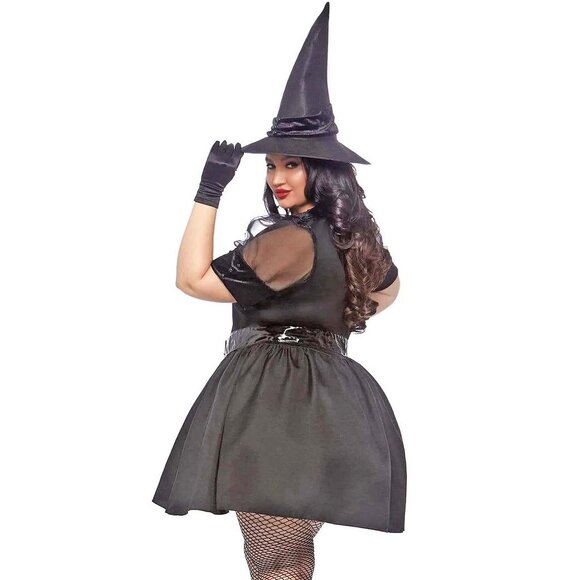 Witch Costume 1x/2x, 3x/4x Womens Plus Size Black Halloween 3Pc Dress Set - Picture 7 of 10